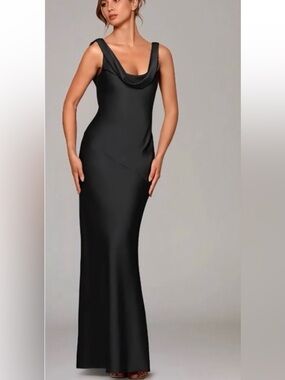 Azazie Black Backless Cowl Neck Evening Gown